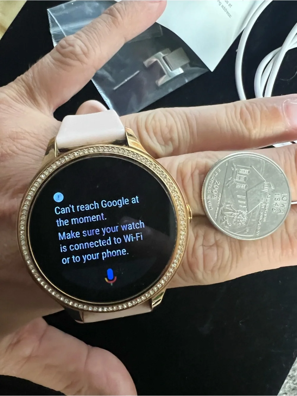 Fossil Pink Silicone Smartwatch with Rose Gold Crystal Bezel